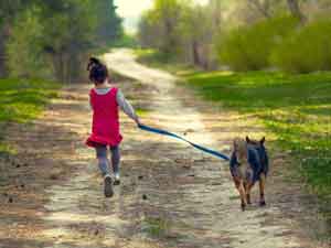 Septemberhund Kind und Hund Kind Spaziergang Hund an der Leine